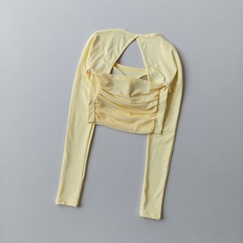 Ilgos rankovės jogos viršūnė moterims, su greitu džiūvimu, nailono-spandekso audinys, 81% nailonas 19% spandeksas, liemens ilgis