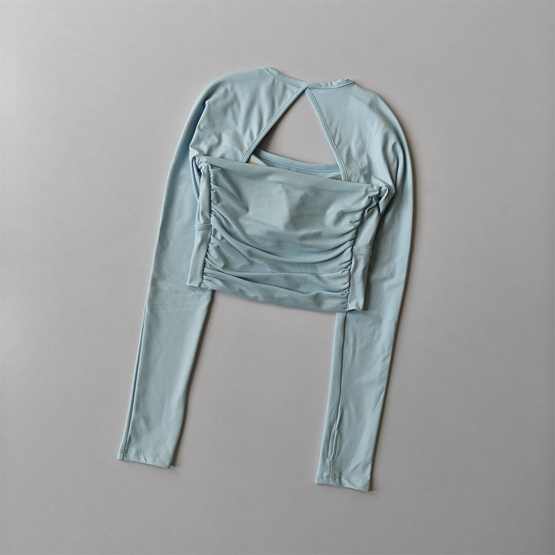 Ilgos rankovės jogos viršūnė moterims, su greitu džiūvimu, nailono-spandekso audinys, 81% nailonas 19% spandeksas, liemens ilgis