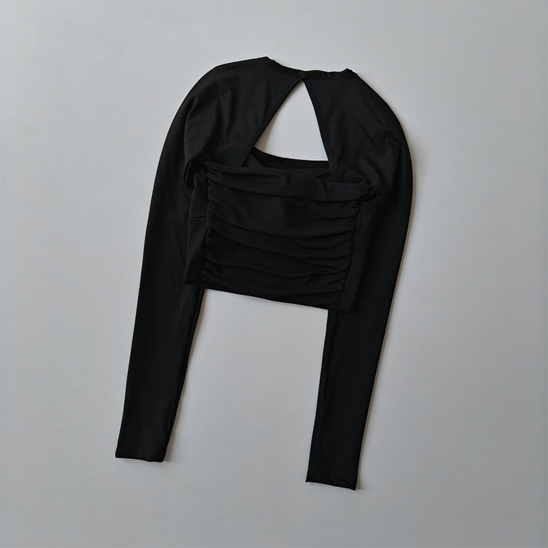 Ilgos rankovės jogos viršūnė moterims, su greitu džiūvimu, nailono-spandekso audinys, 81% nailonas 19% spandeksas, liemens ilgis