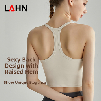 LAHN Sportinė liemenėlė su viengubu dizainu, formuoti 3/4 puodeliai, fiksuoti dvigubi pečių dirželiai, nailonas/elastanas