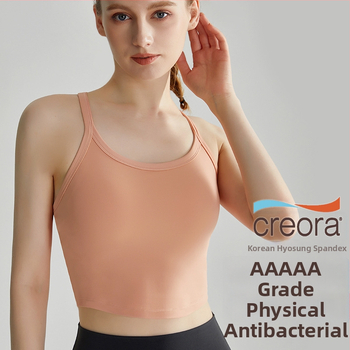 LAHN Sportinė liemenėlė su viengubu dizainu, formuoti 3/4 puodeliai, fiksuoti dvigubi pečių dirželiai, nailonas/elastanas