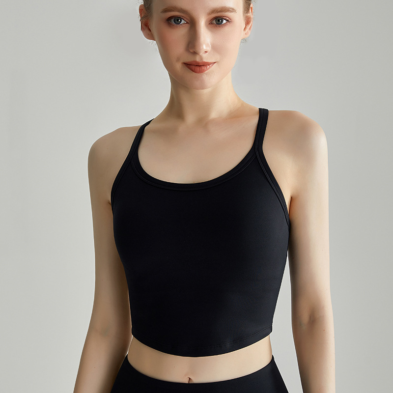 LAHN Sportinė liemenėlė su viengubu dizainu, formuoti 3/4 puodeliai, fiksuoti dvigubi pečių dirželiai, nailonas/elastanas