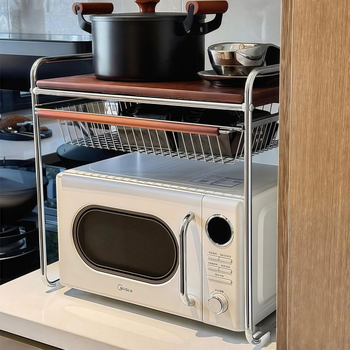 Stalak za mikrovalnu pećnicu s višeslojnom košarom, metalni, Meaningful home, stil Light Luxury, kuhinjski stolni organizator