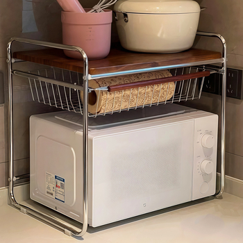 Stalak za mikrovalnu pećnicu s višeslojnom košarom, metalni, Meaningful home, stil Light Luxury, kuhinjski stolni organizator