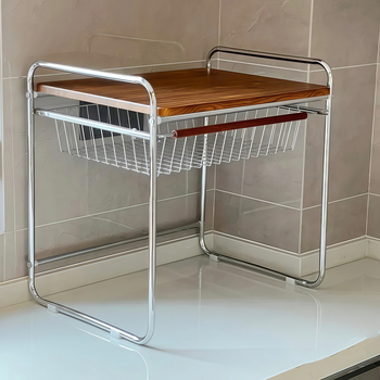 Stalak za mikrovalnu pećnicu s višeslojnom košarom, metalni, Meaningful home, stil Light Luxury, kuhinjski stolni organizator
