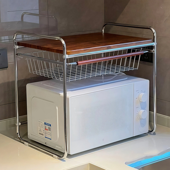 Stalak za mikrovalnu pećnicu s višeslojnom košarom, metalni, Meaningful home, stil Light Luxury, kuhinjski stolni organizator