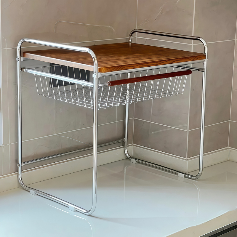 Stalak za mikrovalnu pećnicu s višeslojnom košarom, metalni, Meaningful home, stil Light Luxury, kuhinjski stolni organizator