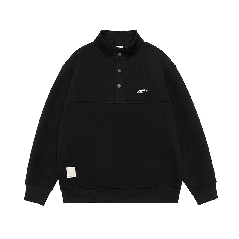 Meleg fleece pulóver felső álló gallérral, előröl gombos záródás, laza szabás, hímzett applikációkkal