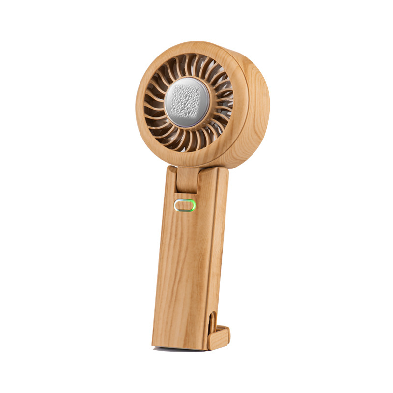 Ručni ventilator s hlađenjem ledom, retro drveni uzorak, sklopiv, USB punjenje, za vanjsku upotrebu (Bezčetkasti motor; 5 lopatica; Baterija 2000-4000 mAh; 5 brzina; buka < 36 dB)