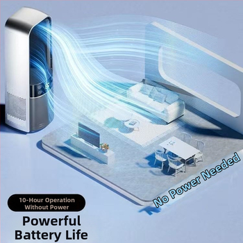 USB ventiliatorius be mentelių su natūraliu vėju, 4 greičiai, įmontuota 2000–4000 mAh baterija, veikimo laikas 8–12 valandų