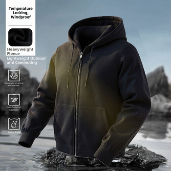 Férfi kapucnis, cipzáros polár pulóver, 96% poliészter, fleece belső réteg, laza szabás, oldalsó zsebek