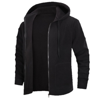 Férfi kapucnis, cipzáros polár pulóver, 96% poliészter, fleece belső réteg, laza szabás, oldalsó zsebek