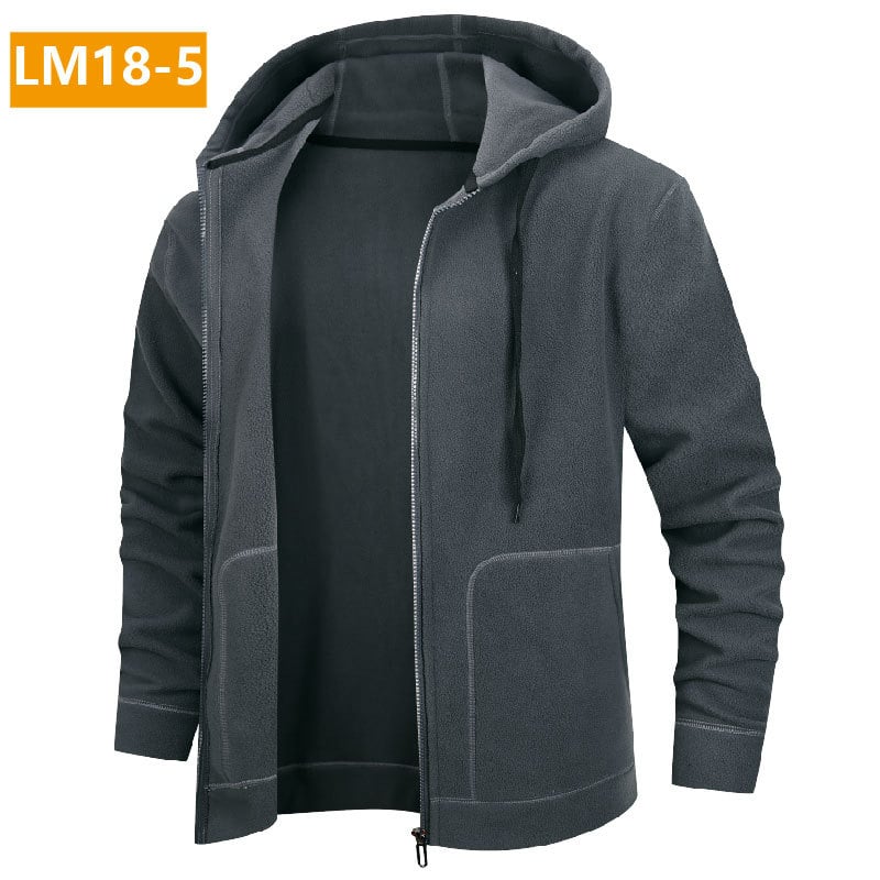 Férfi kapucnis, cipzáros polár pulóver, 96% poliészter, fleece belső réteg, laza szabás, oldalsó zsebek