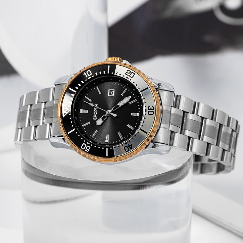 Vīriešu kvarca pulkstenis — kalendārs, spīd tumsā, 30M ūdensizturība, nerūsējoša tērauda korpuss un siksna, 34 mm diametrs