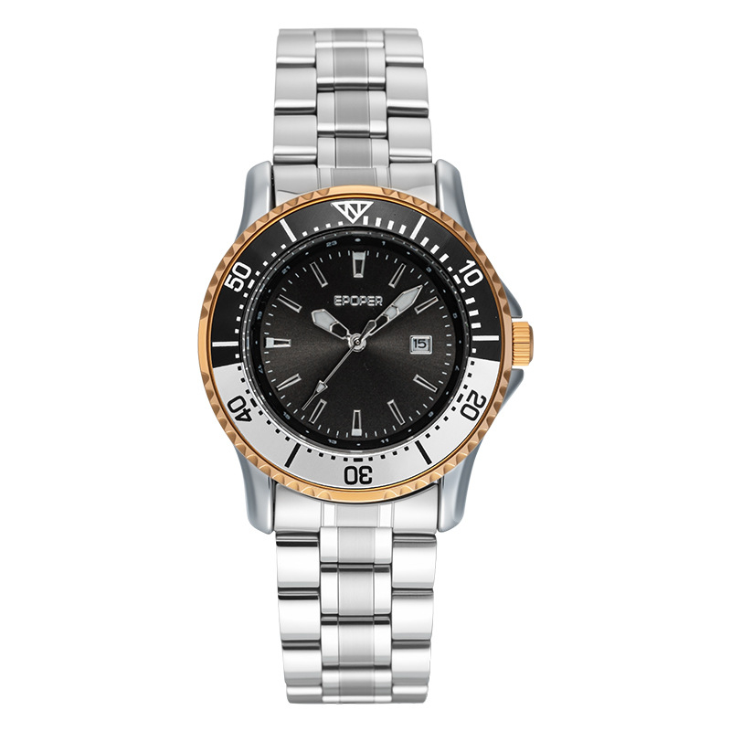 Vīriešu kvarca pulkstenis — kalendārs, spīd tumsā, 30M ūdensizturība, nerūsējoša tērauda korpuss un siksna, 34 mm diametrs