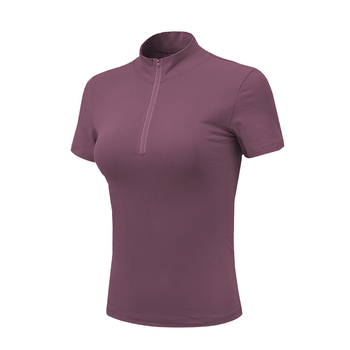 Tricou din nylon, cu mâneci scurte și guler înalt, potrivit pentru alergare, drumeții și ciclism.