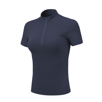 Tricou din nylon, cu mâneci scurte și guler înalt, potrivit pentru alergare, drumeții și ciclism.