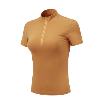 Tricou din nylon, cu mâneci scurte și guler înalt, potrivit pentru alergare, drumeții și ciclism.