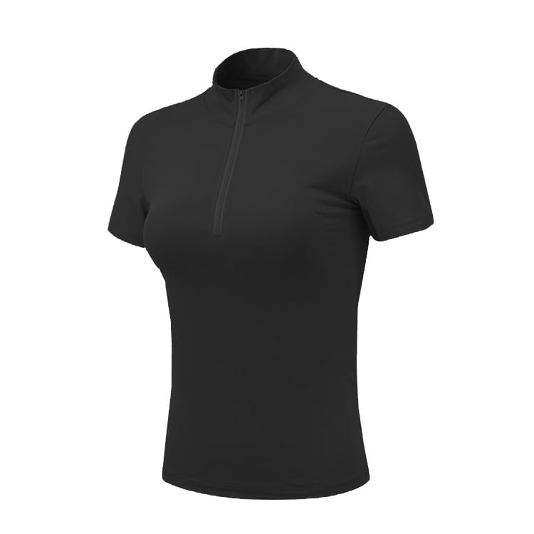 Tricou din nylon, cu mâneci scurte și guler înalt, potrivit pentru alergare, drumeții și ciclism.