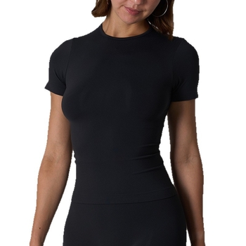 Moteriški be siūlių sportiniai marškinėliai su apvaliu kaklu, kvėpuojantis nailono mezginys, trumpomis rankovėmis, 82% nailonas, visiems sezonams