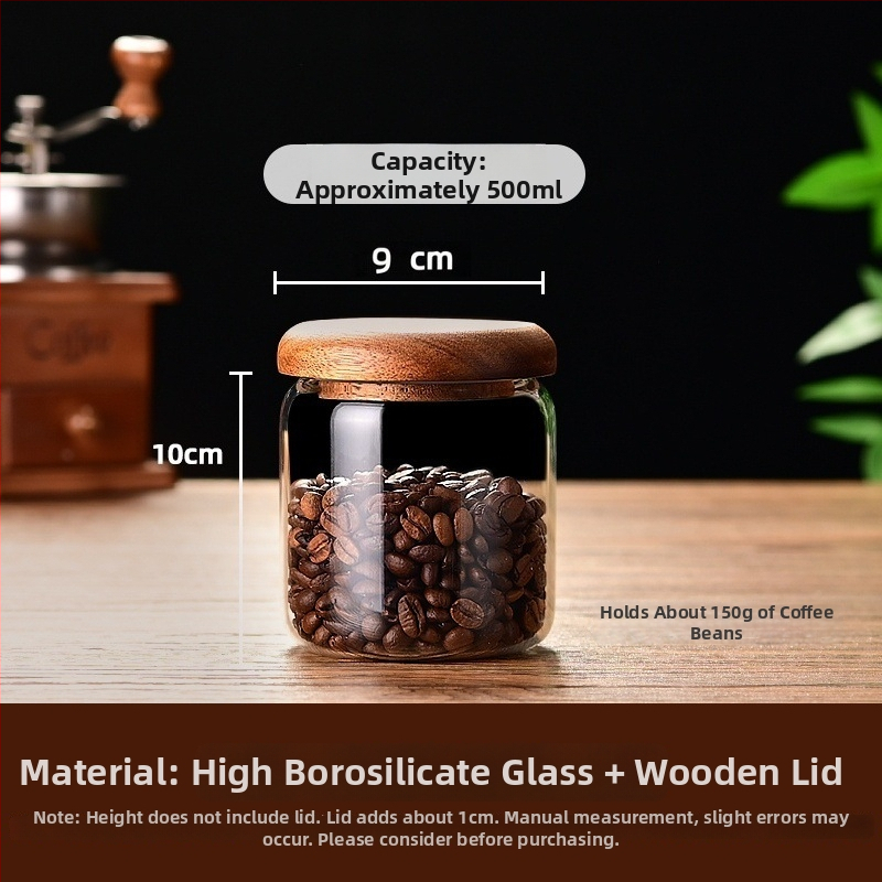 Borosilikatinio stiklo cukraus indas su mediniu dangteliu, cilindrinė forma, talpa 301–500 ml, mikrobangoms tinkama