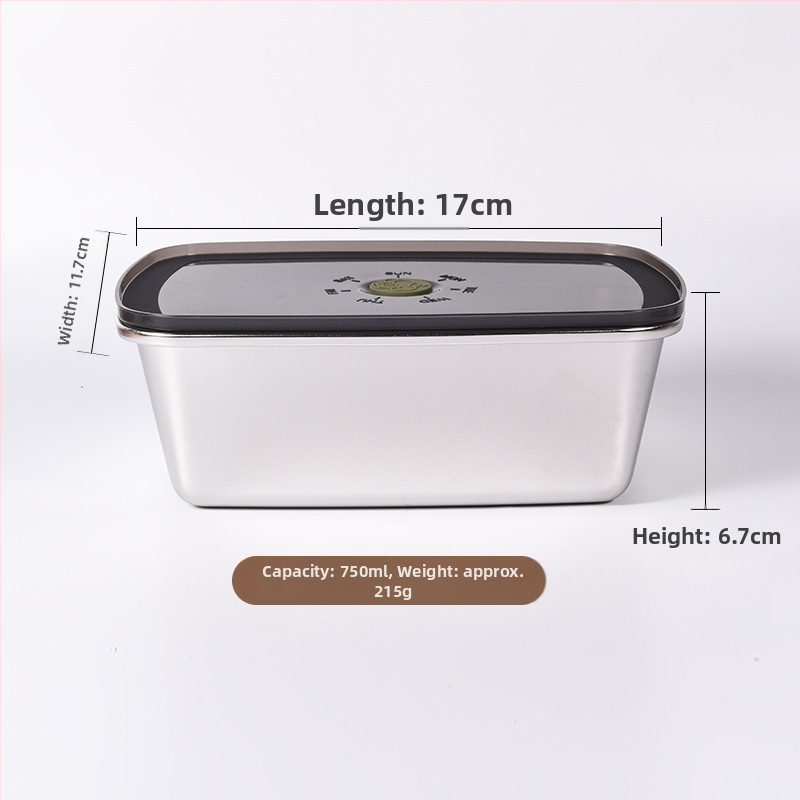 Box na potraviny z 304 nerezovej ocele, vakuovo uzavretý, zachováva čerstvosť, štvorcový obedový box, 800–1000 ml