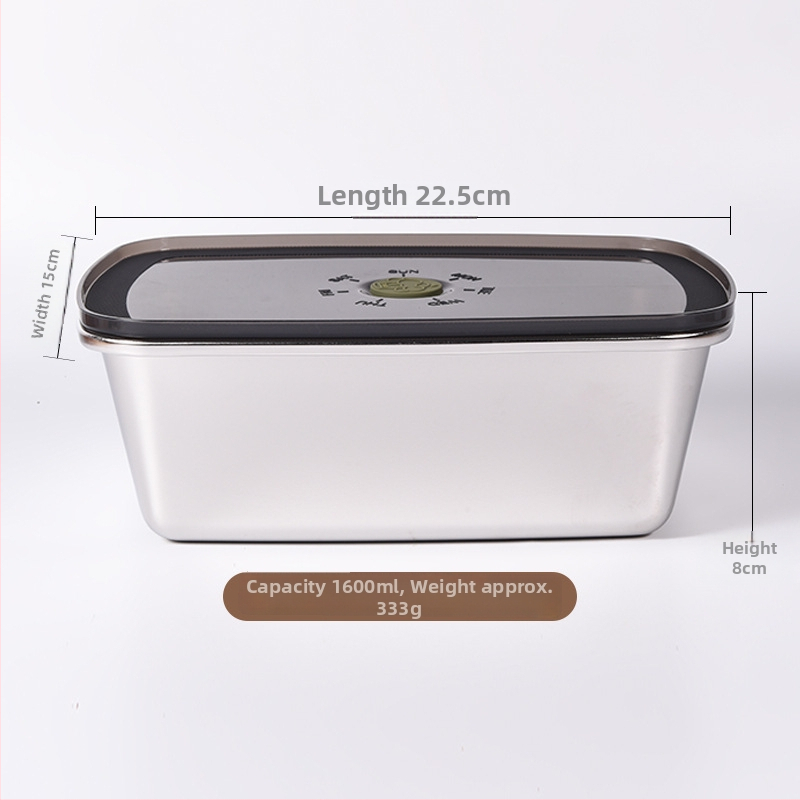Box na potraviny z 304 nerezovej ocele, vakuovo uzavretý, zachováva čerstvosť, štvorcový obedový box, 800–1000 ml