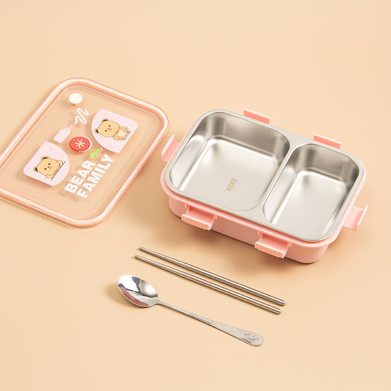 Kutija za ručak od 304 nehrđajućeg čelika, četvrtasta, dvostruki sloj, kapacitet 501-800 ml, zadržava toplinu