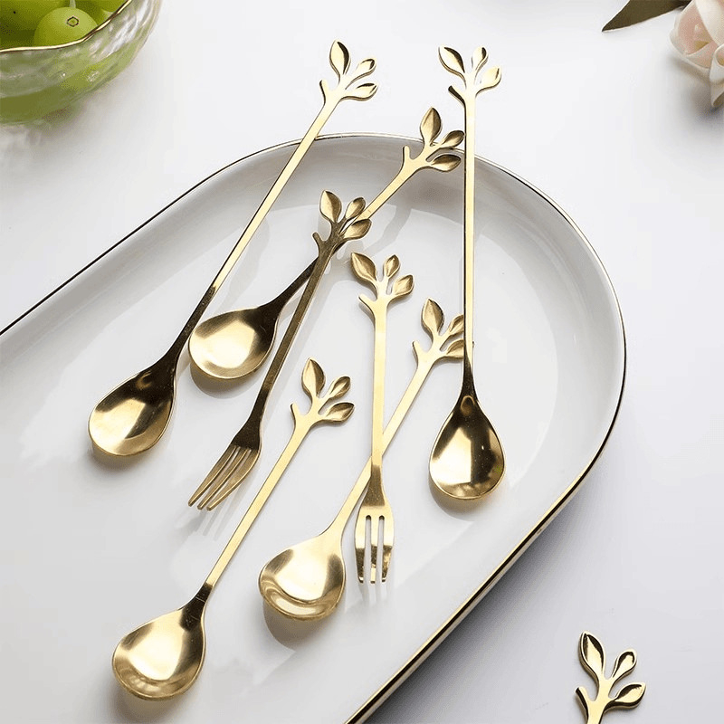 Deserto, pieno arbatą ir kavos šaukštas su europietiška rankena, nerūdijančio plieno 410, maišymo dizainas kaip medžio šakelė, Hemp Wheel poliravimas, šiuolaikinis minimalistinis stilius