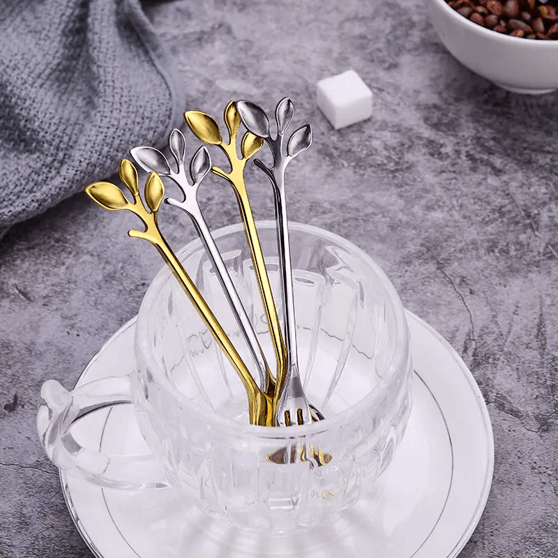 Deserto, pieno arbatą ir kavos šaukštas su europietiška rankena, nerūdijančio plieno 410, maišymo dizainas kaip medžio šakelė, Hemp Wheel poliravimas, šiuolaikinis minimalistinis stilius