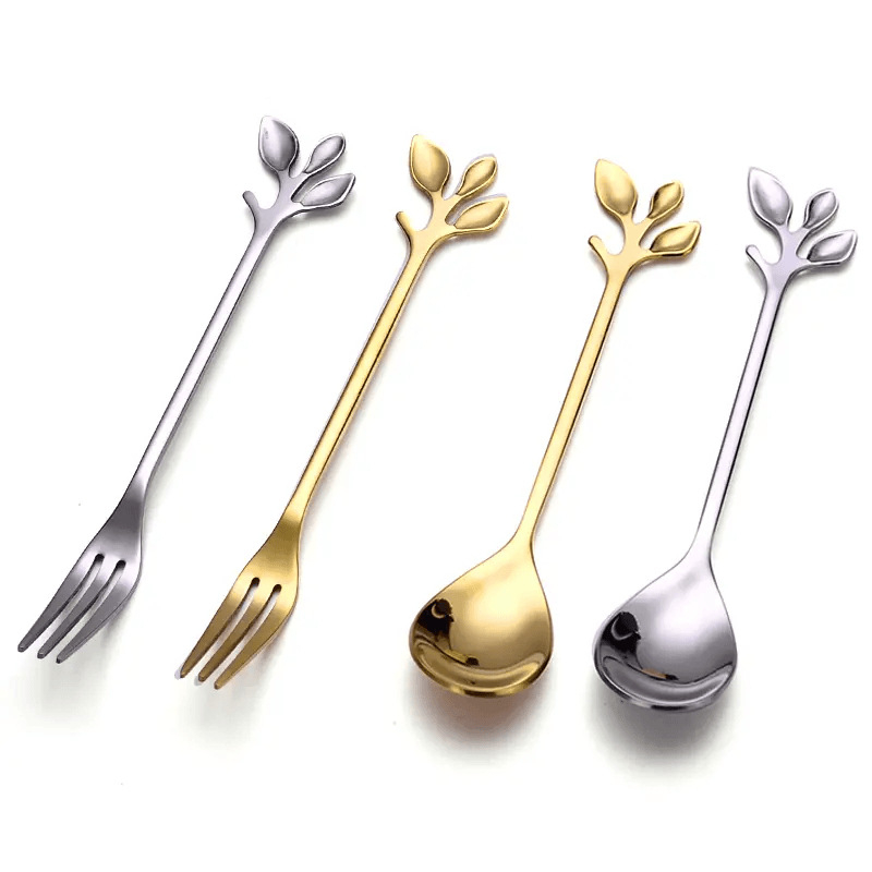 Deserto, pieno arbatą ir kavos šaukštas su europietiška rankena, nerūdijančio plieno 410, maišymo dizainas kaip medžio šakelė, Hemp Wheel poliravimas, šiuolaikinis minimalistinis stilius