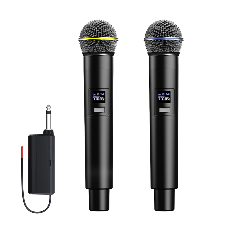 UHF двуканална безжична микрофонна система с приемник, модел tv1500, вградена батерия 500–800 mAh, честотен диапазон 100 Hz–20 kHz, SNR ≥75 dB