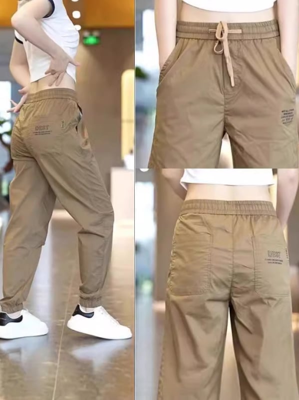 Ženske lagane jogger hlače od poliestera, visokim strukom, tanak materijal, otisak, japansko-korejski ležerni stil