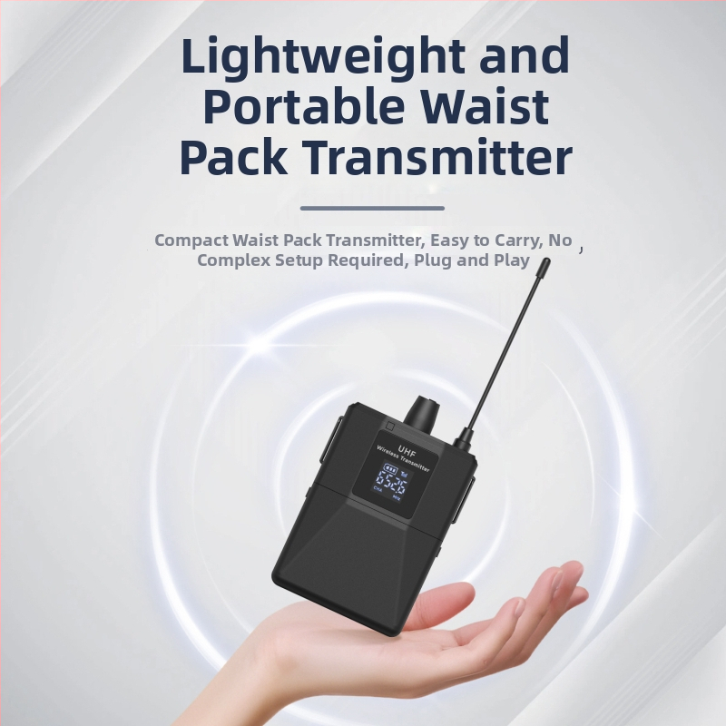 Lapelový mikrofón s kardioidnou smerou, UHF 600–950MHz, vymeniteľná batéria 300–500mAh, výdrž batérie 1–3 h