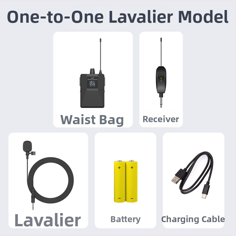 Lapel mikrofon kardioidiga, UHF 600-950MHz, eemaldatav aku 300-500mAh, tööiga 1-3 tundi