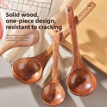 GIANXI medinis sriubos šaukštas – ilga rankenėlė, medinė konstrukcija, atsparus karščiui ir įkaitinimui, šiuolaikiško minimalistinio dizaino