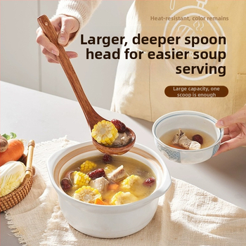 GIANXI medinis sriubos šaukštas – ilga rankenėlė, medinė konstrukcija, atsparus karščiui ir įkaitinimui, šiuolaikiško minimalistinio dizaino