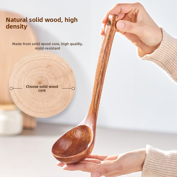 GIANXI medinis sriubos šaukštas – ilga rankenėlė, medinė konstrukcija, atsparus karščiui ir įkaitinimui, šiuolaikiško minimalistinio dizaino