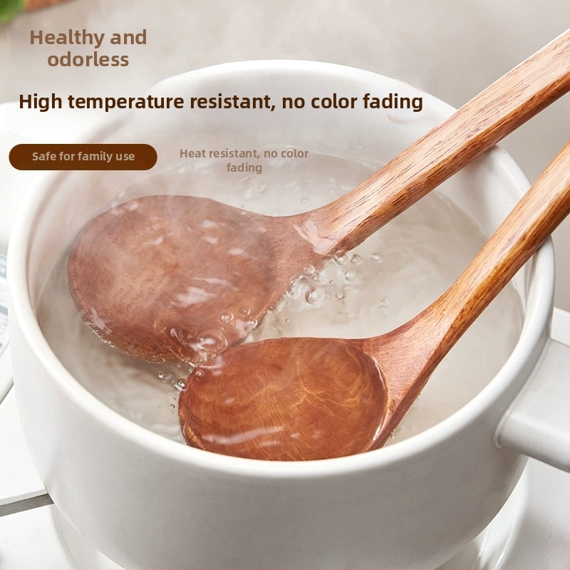 GIANXI medinis sriubos šaukštas – ilga rankenėlė, medinė konstrukcija, atsparus karščiui ir įkaitinimui, šiuolaikiško minimalistinio dizaino