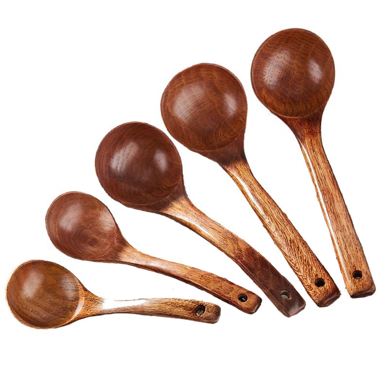 GIANXI medinis sriubos šaukštas – ilga rankenėlė, medinė konstrukcija, atsparus karščiui ir įkaitinimui, šiuolaikiško minimalistinio dizaino