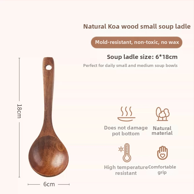 GIANXI medinis sriubos šaukštas – ilga rankenėlė, medinė konstrukcija, atsparus karščiui ir įkaitinimui, šiuolaikiško minimalistinio dizaino