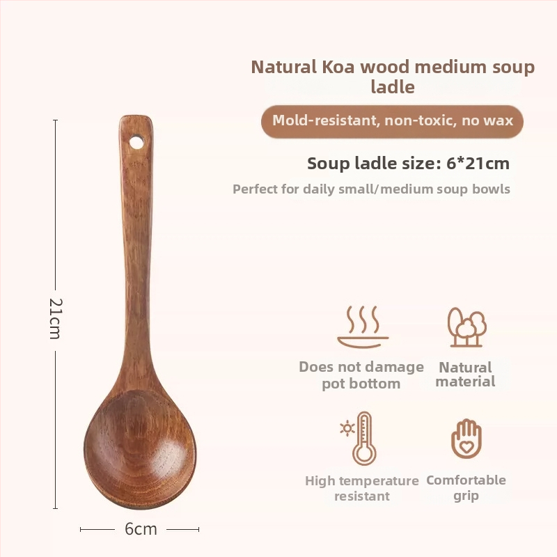 GIANXI medinis sriubos šaukštas – ilga rankenėlė, medinė konstrukcija, atsparus karščiui ir įkaitinimui, šiuolaikiško minimalistinio dizaino