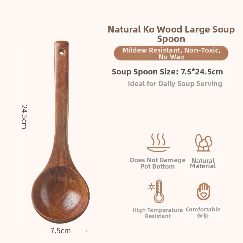 GIANXI medinis sriubos šaukštas – ilga rankenėlė, medinė konstrukcija, atsparus karščiui ir įkaitinimui, šiuolaikiško minimalistinio dizaino