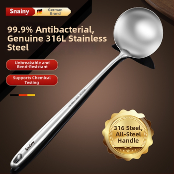 Hiaini virtuvės šaukštas iš 316 nerūdijančio plieno su ilga rankena ir dideliu sriubos šaukštu – aukštos temperatūros atsparumas, logotipo spausdinimas prieinamas