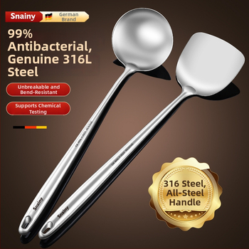 Hiaini virtuvės šaukštas iš 316 nerūdijančio plieno su ilga rankena ir dideliu sriubos šaukštu – aukštos temperatūros atsparumas, logotipo spausdinimas prieinamas