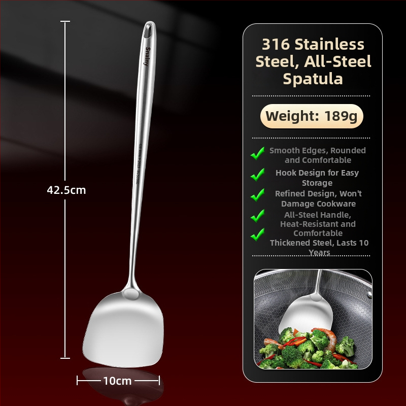 Hiaini virtuvės šaukštas iš 316 nerūdijančio plieno su ilga rankena ir dideliu sriubos šaukštu – aukštos temperatūros atsparumas, logotipo spausdinimas prieinamas