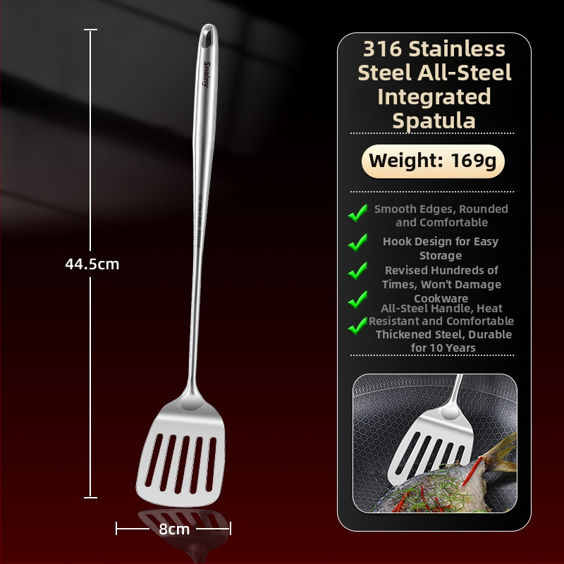 Hiaini virtuvės šaukštas iš 316 nerūdijančio plieno su ilga rankena ir dideliu sriubos šaukštu – aukštos temperatūros atsparumas, logotipo spausdinimas prieinamas