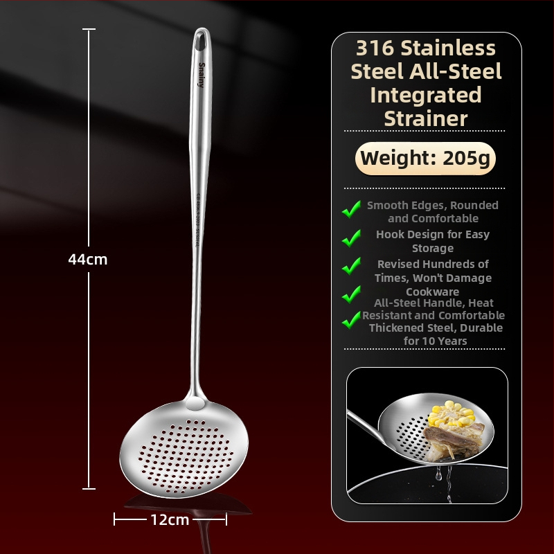 Hiaini virtuvės šaukštas iš 316 nerūdijančio plieno su ilga rankena ir dideliu sriubos šaukštu – aukštos temperatūros atsparumas, logotipo spausdinimas prieinamas