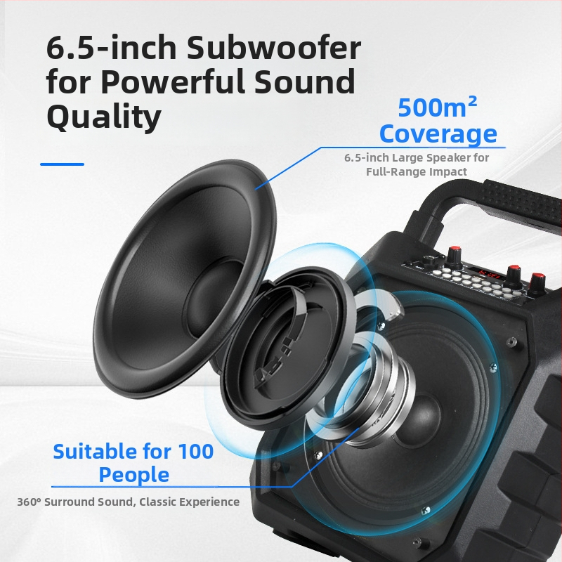 Pārvietojams Bluetooth skaļrunis ar iebūvētu karaoke skaņas karti un mikrofonu ārējai lietošanai (Bluetooth 5.0; 15W; 2000-4000 mAh; 100 Hz-20 kHz; SNR ≥75 dB)