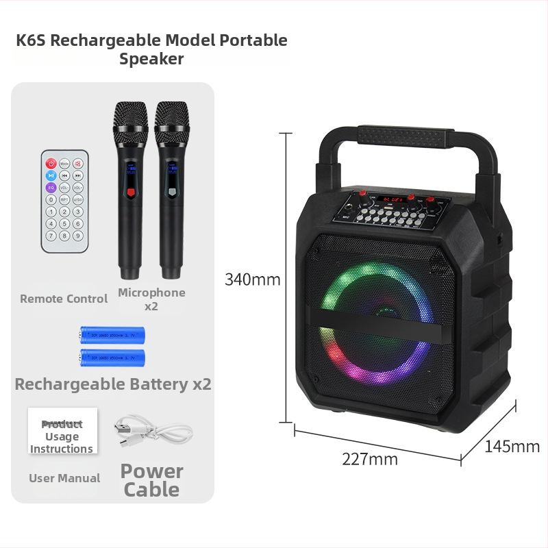 Pārvietojams Bluetooth skaļrunis ar iebūvētu karaoke skaņas karti un mikrofonu ārējai lietošanai (Bluetooth 5.0; 15W; 2000-4000 mAh; 100 Hz-20 kHz; SNR ≥75 dB)